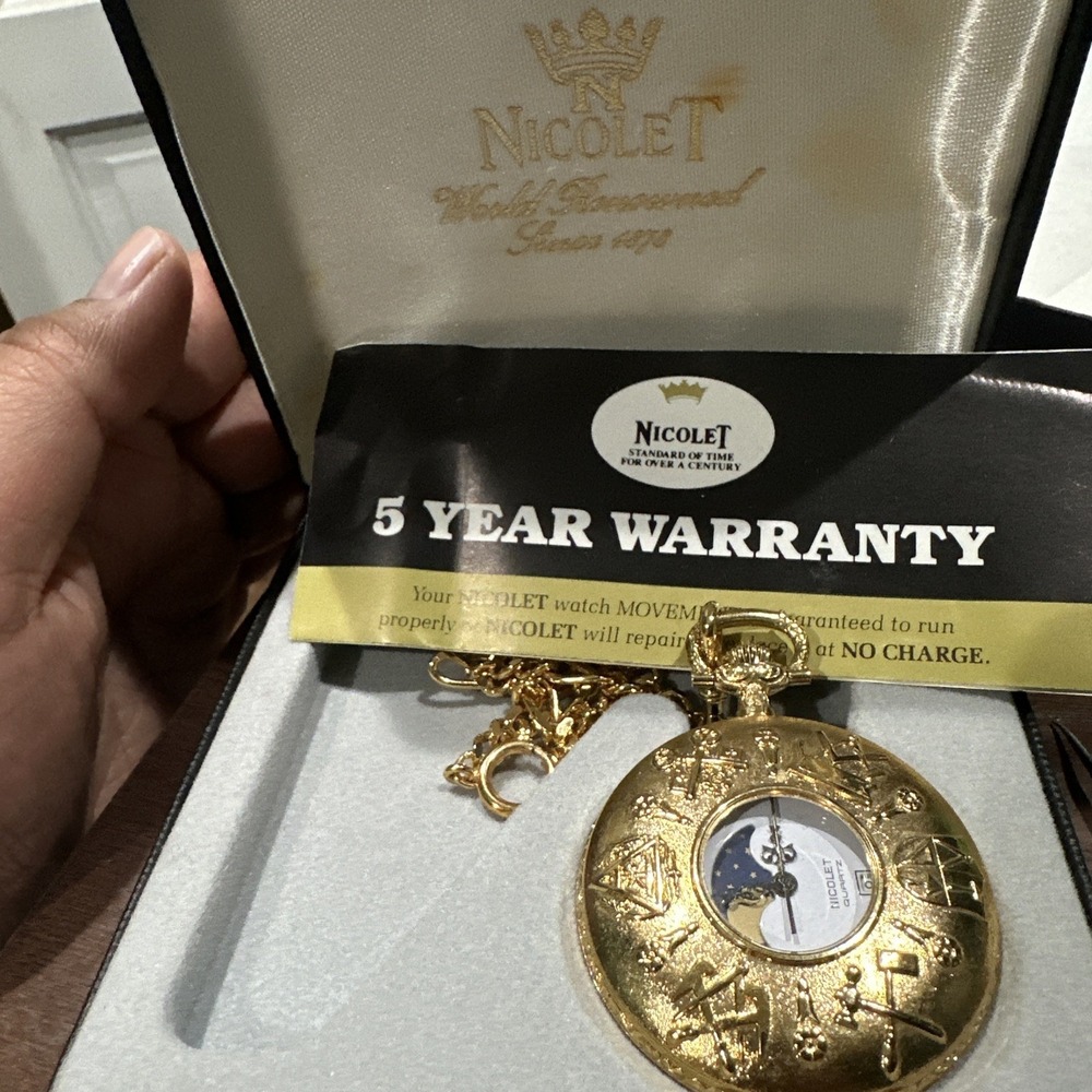 Repair New‎ Vintage Nicolet Moonphase Pocket watch Swiss Quartz in box Repair
